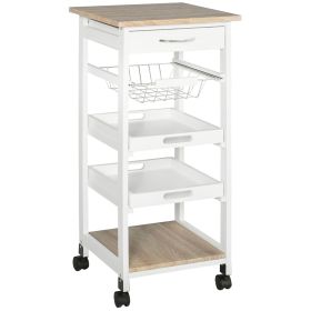 HOMCOM White Mobile Kitchen Cart with Tiered Storage (Wire Baskets, Trays and Drawer)