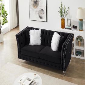 LTL, Black, Velvet, Three-Seater Sofa, Acrylic Feet, Cushion Combination Lounge Sofa, Deep Tufted Button Luxury Sofa for Living Room