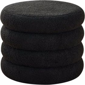 Round Storage Ottoman, Modern Sherpa Footstool, Teddy Vanity Stool with Flip-Top Tray, Makeup Chair for Home Decor