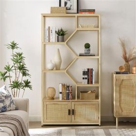 7-tier Rattan Bookcase with cabinet, 39.4'' W x 13.8'' D x 75.6'' H.