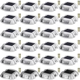 Driveway Lights 24-Pack Solar Driveway Lights Bright White with Screw Solar Deck Lights Outdoor Waterproof Wireless Dock Lights 6 LEDs for Path Warnin
