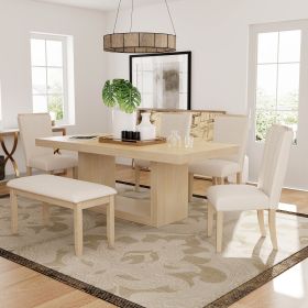 Contemporary 6-Pcs 78 inch Extendable Dining Table Set with 18 inch Removable Leaf and Dining Bench, 4 Upholstered Dining Chairs