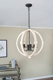 6 - Light Wood Chandelier, Hanging Light Fixture