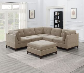Camel Chenille Fabric Modular Sectional 6pc Set Living Room Furniture Corner Sectional Couch 3x Corner Wedge 2x Armless Chairs and 1x Ottoman Tuf