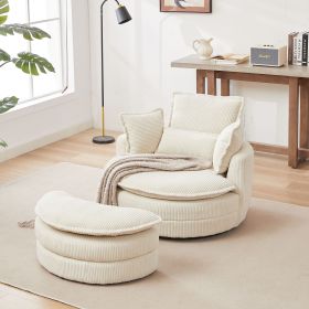 38"W Oversized Swivel Chair with moon storage ottoman for Living Room