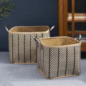 Woven Wicker Storage Basket with Handles Set of 2 - 14" x 14" x 15" and 16" x 16" x 17"