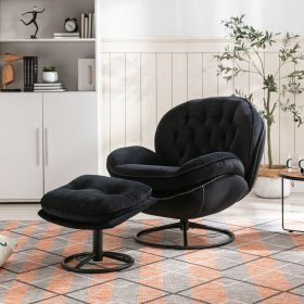 Black Velvet Accent Chair with Matching Ottoman