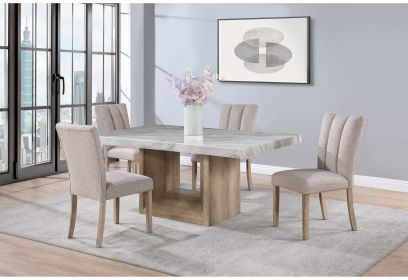 5PC Natural Wood-Look Dining Table and 4 Dining Chairs