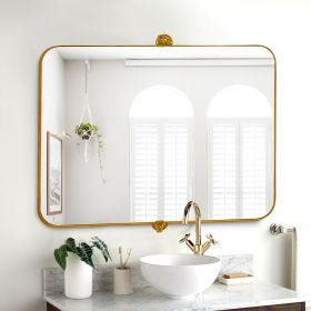 36"*24"Iron rounded rectangular gold rotating hardware wall mirror Decorative Bathroom Mirror with Elegant Scalloped Design