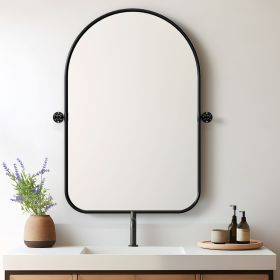 31"*23"Iron rounded arched black rotating hardware wall mirror Decorative Bathroom Mirror with Elegant Scalloped Design (Double sided)