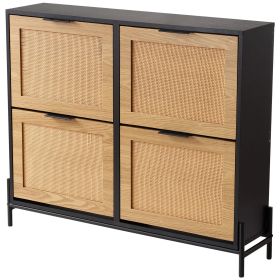 VEVOR Rattan Shoe Storage Cabinet with 4 Flip Doors and Metal Legs