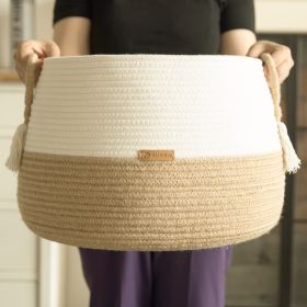 1pc Brown Tassel Handle Cotton rope Large Storage Basket