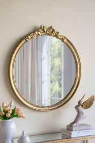 30" x 32.1" Round Decorative Wood Frame Wall Mirror