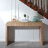Rustic Wooden Console Table with Drawer Minimalist Design, Ribbed Texture, and Natural Finish