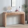 Rustic Wooden Console Table with Drawer Minimalist Design, Ribbed Texture, and Natural Finish