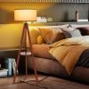 Tripod Floor Lamp Wood Standing Lamp with Flaxen Lamp Shade and E26 Lamp Base