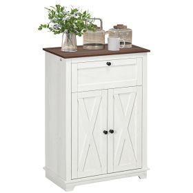 Farmhouse Sideboard Storage Cabinet with Doors and Drawer, White