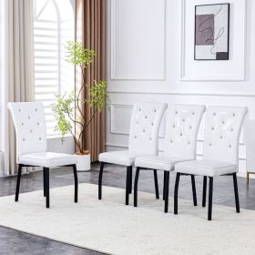 A Set Of 4 White And Black Vintage Crocodile Leather Cushioned Dining Chairs, Featuring Crystal Clasp Design And Artificial Leather Design, Addin (Option: White Black)