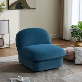 Swivel Accent Chair, 360 Degree Metal Base With Velvet Fabric Upholstery, Comfy Pumpkin Shaped Swivel Chair For Living Room, Bedroom, Or Office (Option: Smoke Blue)