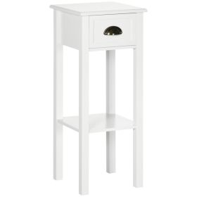 2-Tier Side Table With Drawer Shelf, End Table For Living Room Hallway, Black Slim, Elegant Design Fits  For Living Room Or Bedroom (Option: White)