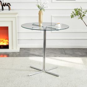 Round Glass Bar High Table, 36 Inch Round Bar Table, Tempered Glass Tabletop, Sturdy Silver Chrome Plated Four Column Support, Suitable For Trans (Option: Silver Transparent)
