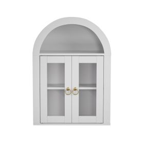 Wall Mounted Arched Cabinet With Glass Doors, Light And Adjustable Shelves For Laundry Room, Bathroom, Kitchen (Option: White)