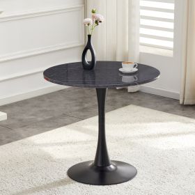Round Dining Table, 31.5in Circle Tulip Table With Thickened Tabletop & Metal Pedestal, Mid Century Modern Bistro Table For Kitchen, Small Places (Option: Black Gery)