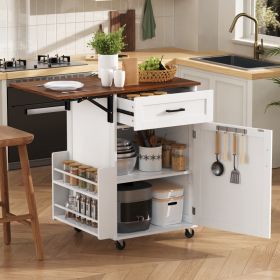 K&K 39.3  Farmhouse Kitchen Island With Drop Leaf, Kitchen Storage Island With Open Side Rack, One Drawer, Towel Rack, Rolling Kitchen Cart With (Option: White)
