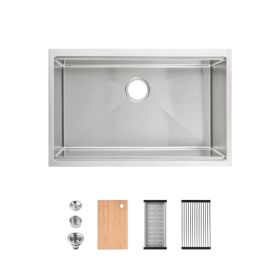 Stainless Steel Kitchen Sink, 30'x19' Single Bowl, Undermount Handmade Sink In Brushed, With Cutting Board, Colander-Unable Ship Weekends, TK And (Option: defaulttitle)