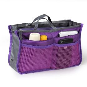 Women Lady Travel Insert Handbag Organiser Makeup Bags Toiletry Purse Liner W/Hand Strap (Option: Purple)