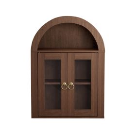 Wall Mounted Arched Cabinet With Glass Doors, Light And Adjustable Shelves For Laundry Room, Bathroom, Kitchen (Option: Brown)