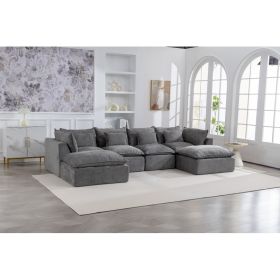 129.8  Width Cloud Couch Oversized Modular Sectional Sofa True Relax Comfy Couches Wide&Deep Seat Sofas For Living Room Furniture Sets, 4Seat Wit (Option: Antique Grey)