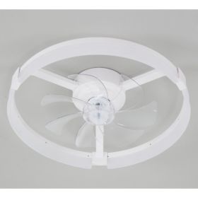 Low-profile Ceiling Fan With Lighting And Remote Control Features, Compatible With Bluetooth Application Control, And Adjustable LED Lights (Option: White  19in)