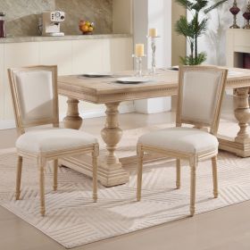 French Country Dining Chairs Set Of 2, Upholstered  Chairs With  T Shaped Back, Wire Drawing And Carving Techniques ,Disassemblable ,  For Living (Option: beige)