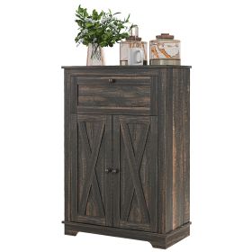 Farmhouse Sideboard Storage Cabinet with Doors and Drawer for Kitchen, Living room, 23.5"x11.75"x34.5", Dark Brown (Option: Brown-908x374x186 mm)
