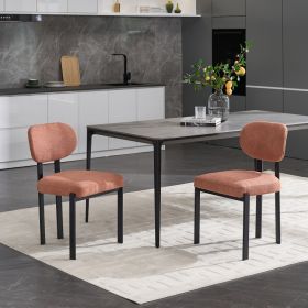 Modern Dining Room Chairs Set Of 2, Mid Century Upholstered Boucle Kitchen Dining Chairs With Black Metal Legs (Option: Black Orange)