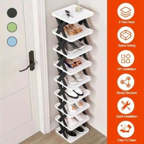 Entrance High And Narrow Shoe Rack, 9-layer Shoe Rack Can Put 9 Pairs Of Shoes, Space-saving Vertical Shoe Rack, Plastic Stackable Shoe Rack, Sui (Option: Blacknine)
