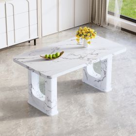 64.5 35.4 Inch Stylish Marble-Patterned Dining Table, Featuring Transparent Glass Design, Delicate Texture, And Minimalist Durability (Option: Transparent White)