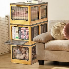 3Pcs Foldable Storage Bins With Lid 4 Doors Collapsible Stackable Closet Organizer Containers With Lock 4Pcs Wheels (Option: Yellow-XL Size)