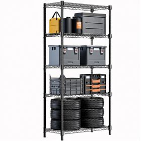 1250 Lbs Steel Heavy Duty 5-Tier Utility Shelving Unit Steel Organizer Wire Rack For Home,Kitchen,Office,Black  13.8  D X 23.6  W X 62.4  H (Option: Black)