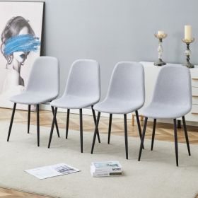 Modern 4 Piece Light Gray Linen-Cotton Dining Chair Set with Black Metal Legs (Option: Light Gray)