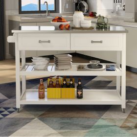 Stainless Steel Table Top White Kicthen Cart With Two Drawers (Option: White)