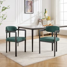 Modern Dining Room Chairs Set Of 2, Mid Century Upholstered Boucle Kitchen Dining Chairs With Black Metal Legs Side Chair (Option: Antique Green Black)