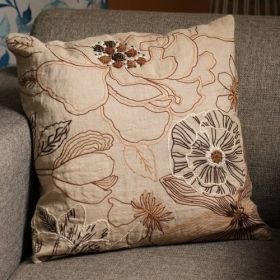 Linen Floral Embroidery Pillow-18 X 18 Inch (Option: 1style)