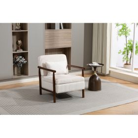 Storage Chair,Mid Century Modern Accent Chair With Wood Frame, Upholstered Living Room Chairs With Waist Cushion, Reading Armchair For Bedroom Su (Option: Antique White)