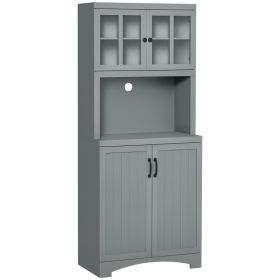 Kitchen Hutch, 70" Pantry Cabinet with Glass Framed Door,  Storage Cabinet with Adjustable Shelves and Microwave Space for Dining Room, Gray (Option: Gray-1040x505x260 mm)