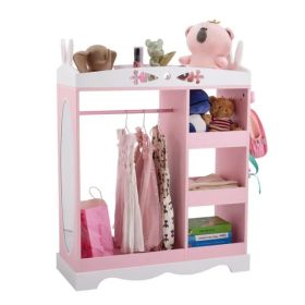 Pink MDF + Particleboard Children's Wardrobe With 1 Mirror, 3 Shelves, And 1 Clothes Rod; Rabbit Ear Design (Option: defaulttitle)