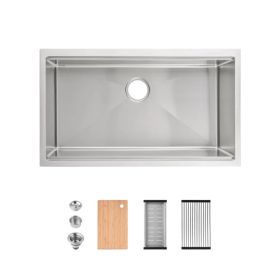 Stainless Steel Kitchen Sink, 33'x19' Single Bowl, Undermount Handmade Sink In Black, With Cutting Board, Colander-Unable Ship Weekends, TK And T (Option: defaulttitle)