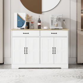 47.95 Farmhouse Buffet Cabinet Storage Sideboard With 2 Drawers And 4 Doors For Dining Living Room Kitchen Cupboard-White (Option: White)