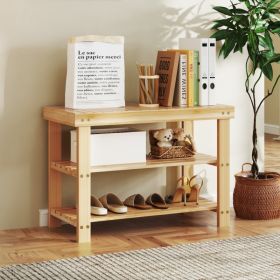 Three-tier Shoe Rack Bench, Bamboo Entrance Storage Organizer, Front Door Entrance Shoe Rack (Option: Wood  27in)
